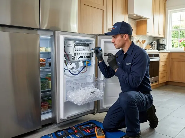 Appliance Repair Hero technician repairing a refrigerator ice maker in Anderson, SC