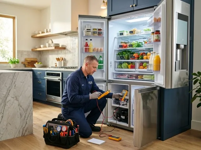 Appliance Repair Hero refrigerator technician testing a fridge on a Anderson, SC service call